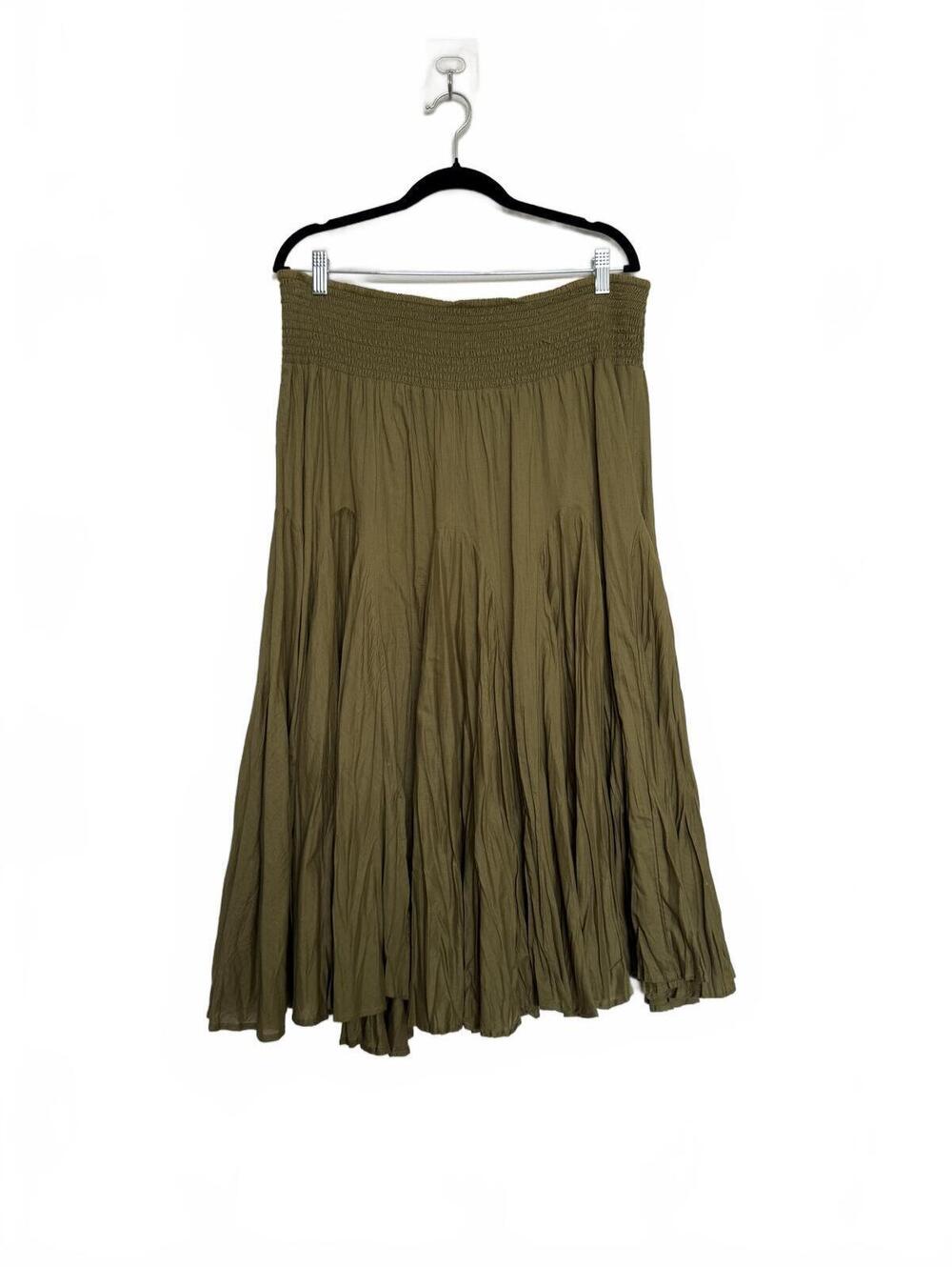 Dark  Green Smocked Waist Pleated Maxi Skirt XL